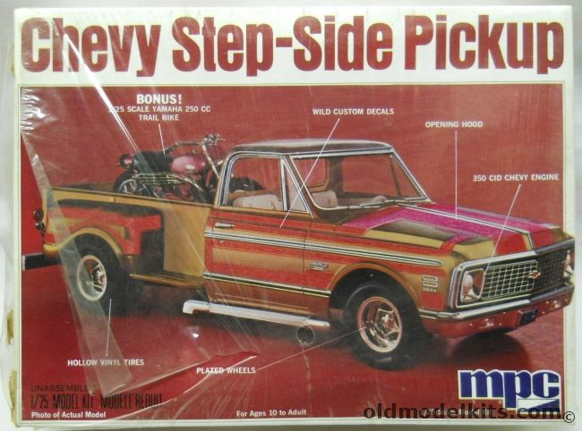 MPC 1/25 Chevy Step-Side Pickup - Chevrolet Cheyenne C-10 StepSide And Yamaha 250 CC Trail Bike, 1-0411 plastic model kit