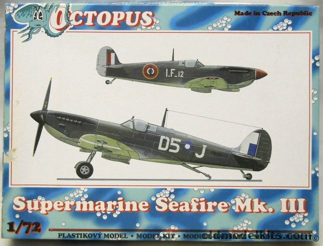 Octopus 1/72 TWO Supermarine Seafire Mk.III - British Pacific Fleet No 887 NAS HMS Indefatigable Sub/Lt. G.J. Murphy (2 A6M5 Zero Kills) / 809th Sq FAA HMS Stalker / French Navy 1st Flotille Oct 1948 Carrier Arromanches Off French Indo-China / British East Indies Flee, 72043 plastic model kit