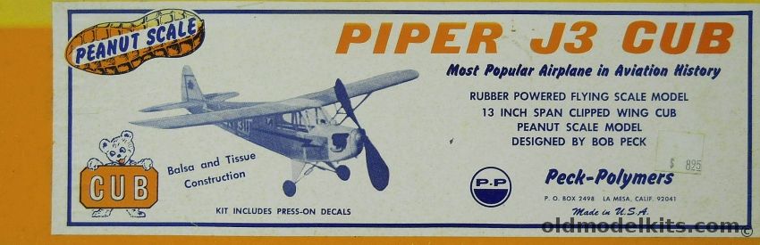 Peck-Polymers Peanut Piper J3 Cub - 13 Inch Wingspan Peanut Scale Flying Model, PP-5 plastic model kit