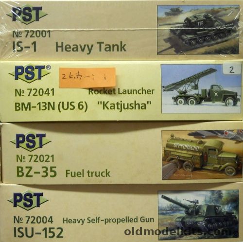 PST 1/72 IS-1 Heavy Tank / TWO BM-13N (US6) Katjuska Rocket Launder / BX-35 Fuel Truck / ISU-152, 72001 plastic model kit