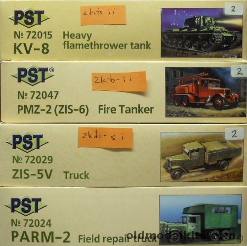 PST 1/72 TWO IV-8 Heavy Flamethrower Tanks / TWO PMZ-2 (ZIS-6) Fire Tankers / TWO  ZIS-5V Trucks / PARM-2 Field Repair Truck, 72015 plastic model kit