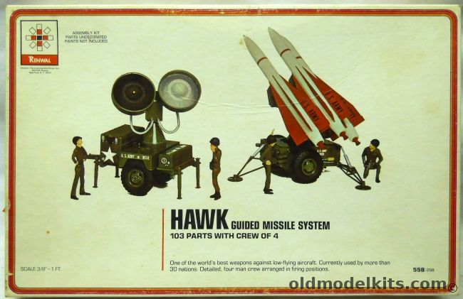 Renwal 1/32 Hawk Guided Missile System - 3 Missiles With Launcher / Radar Trailer / Crew of 4, 558-298 plastic model kit