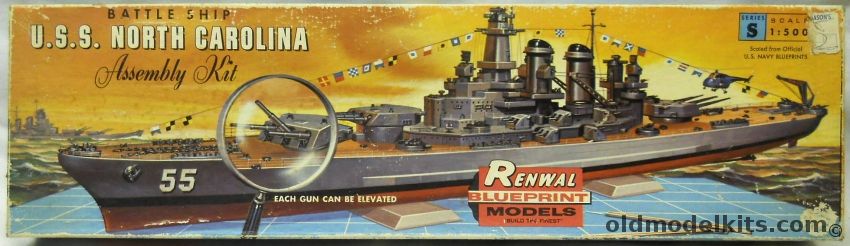 Renwal 1/500 USS North Carolina BB55 Battleship, S601-169 plastic model kit