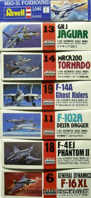 Revell 1/144 Mig-31 Foxhound / Arri Jaguar GR.I / MRCA Tornado / F-14A Tomcat Ghost Riders / F-102A Delta Dagger / F-4EJ Phantom II / F-16XL, 04086 plastic model kit