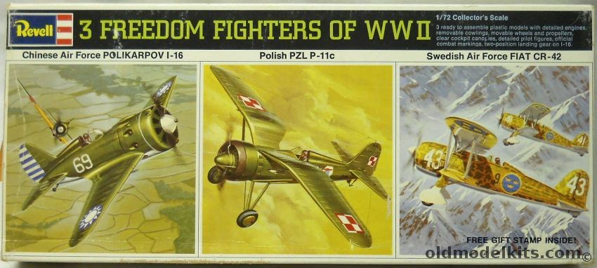 Revell 1/72 3 Freedom Fighters Chinese I-16 / Polish P-11 / Swedish CR-42 - With Revell Gift Stamp Album and Gift Stamp, H678-130 plastic model kit