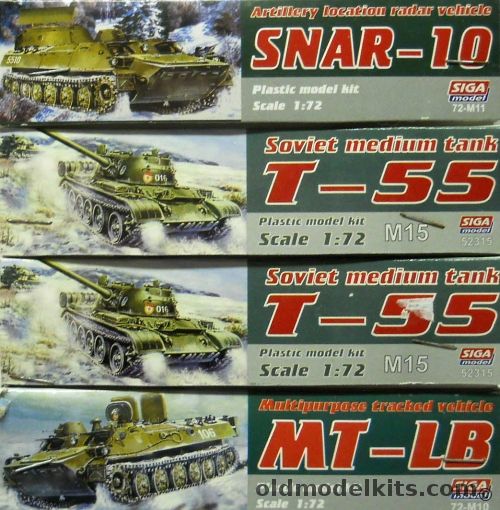 Siga 1/72 SNAR-10 Artillery Location Radar Vehicle / TWO T-55 / MT-LB Multi-Purpose Tracked Vehicle, 72-M11 plastic model kit