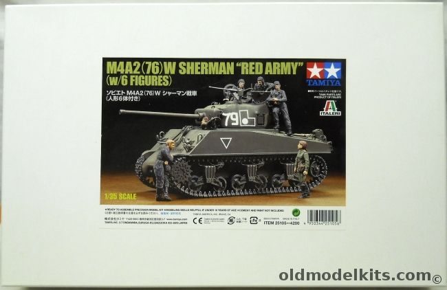 Tamiya 1/35 M4A2 (76)W Sherman Red Army - With Six Figures, 25105 plastic model kit