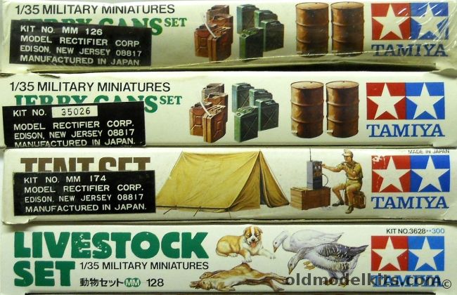 Tamiya 1/35 TWO Jerry Can Sets / Livestock Set / Tent Set, MM126 plastic model kit