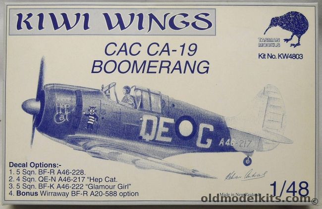Tasman 1/48 CAC CA-19 Boomerang - 5 Sqn BF-R A46-228 / 4 Sqn QE-N Hep Cat / 5 Sqn BF-K Glamour Girl / Wirraway BF-R A20-588 Option, KW4803 plastic model kit