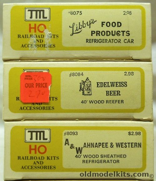 Train-Miniature HO Libby's Food Products Refrigerator Car / Edelweiss Beer 40' Wood Reefer / A&W Annapee & Western 40' Wood Reefer - HO Kits, 8075 plastic model kit
