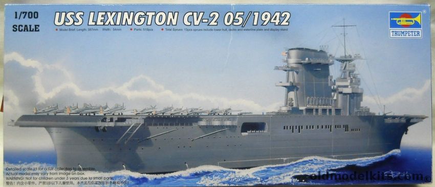 Trumpeter 1/700 USS Lexington CV-2 Aircraft Carrier May 1942 With Hunter Wood Deck and PE, 05716 plastic model kit