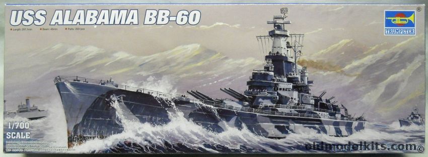 Trumpeter 1/700 USS Alabama BB-60 Battleship With Tom's Detail Set and Blue Ridge Guns, 05762 plastic model kit