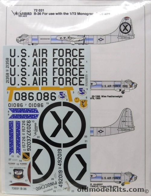 Warbird Decals 1/72 B-36 Peacemaker Decals - Bagged, 72-031 plastic model kit