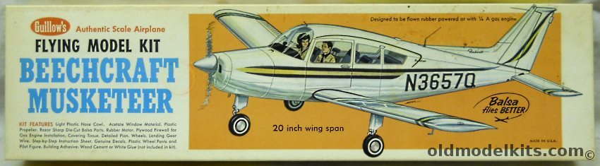 Guillows 1/19 Beechcraft Musketeer - 20 inch Wingspan Flying Balsawood ...