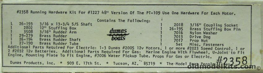 Dumas Running Hardware Kit for 48, 2358 plastic model kit