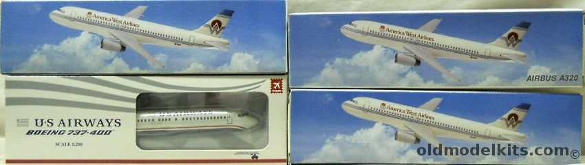 Hogan 1/200 THREE America West Airlines Airbus A320 And US Airways Boeing 737-400 - (737), 3374G plastic model kit
