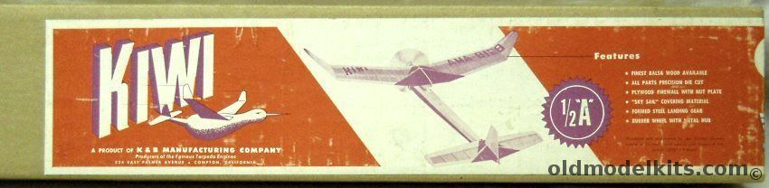 KB Kiwi 1/2 A Gas Free Flight By Lou Mahieus - 35 Inch Wingspan plastic model kit