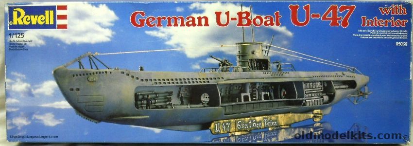 Revell 1/125 German U-Boat U-47 (Type VII B) Submarine With Cutaway Full Interior, 05060 plastic model kit