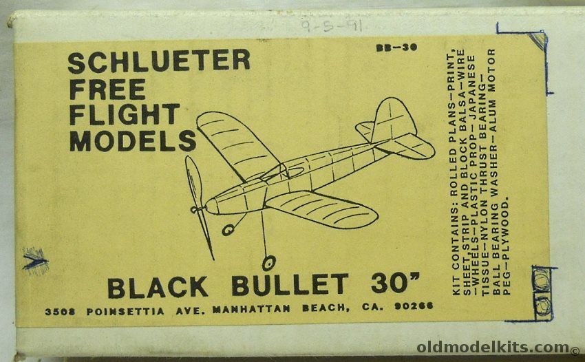 Schlueter Free Flight Models Barney Snyders 1937 Black Bullet - 30 Inch Wingspan Free Flight (ex-Modelcraft), BB-30 plastic model kit