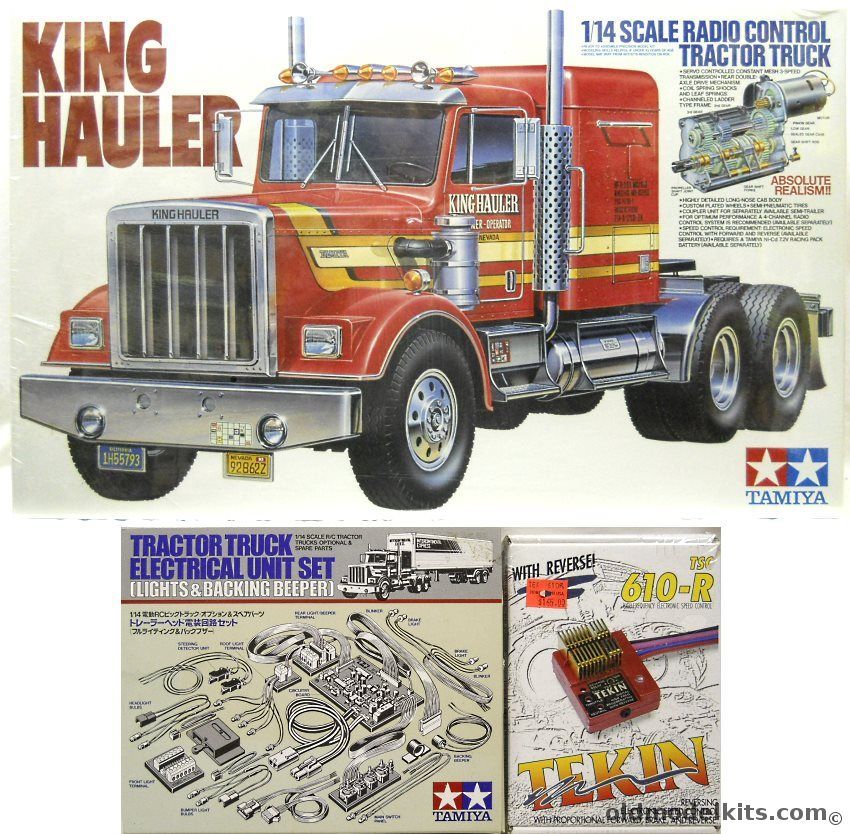 Tamiya 1/14 King Hauler R/C Tractor Truck / Semi Truck With Tractor Truck Electrical Unit Set and Teckin TSC 610-R Electronic Speed Control With Reverse, 56301 plastic model kit