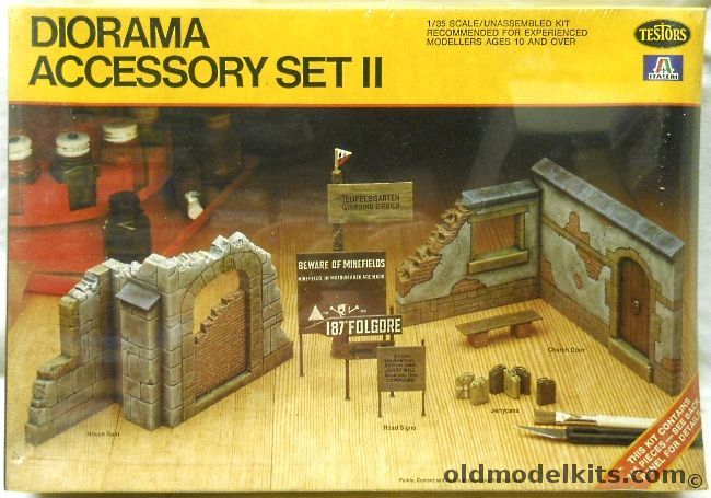 Testors 1/35 Diorama Accessory Set II - Road Signs (30 Pieces) / Church Door / 36 US And German Jerry Cans / House Ruin, 882 plastic model kit