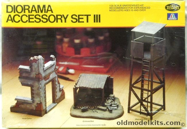 Testors 1/35 Diorama Accessory Set III - Command Post With Accessories / Observation Post / House Corner, 886 plastic model kit