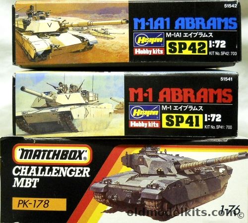Hasegawa 1/72 M-1A1 Abrams / M-1 Abrams / TWO Matchbox 1/76 Challenger Tanks, SP42 plastic model kit