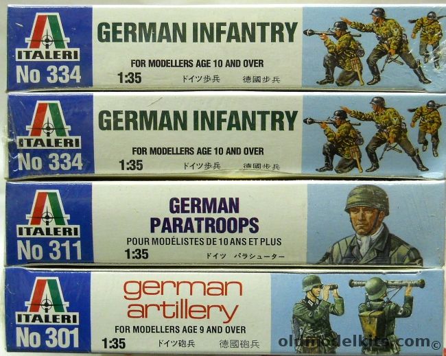 Italeri 1/35 TWO German Infantry / German Paratroopers / German Artillery, 334 plastic model kit