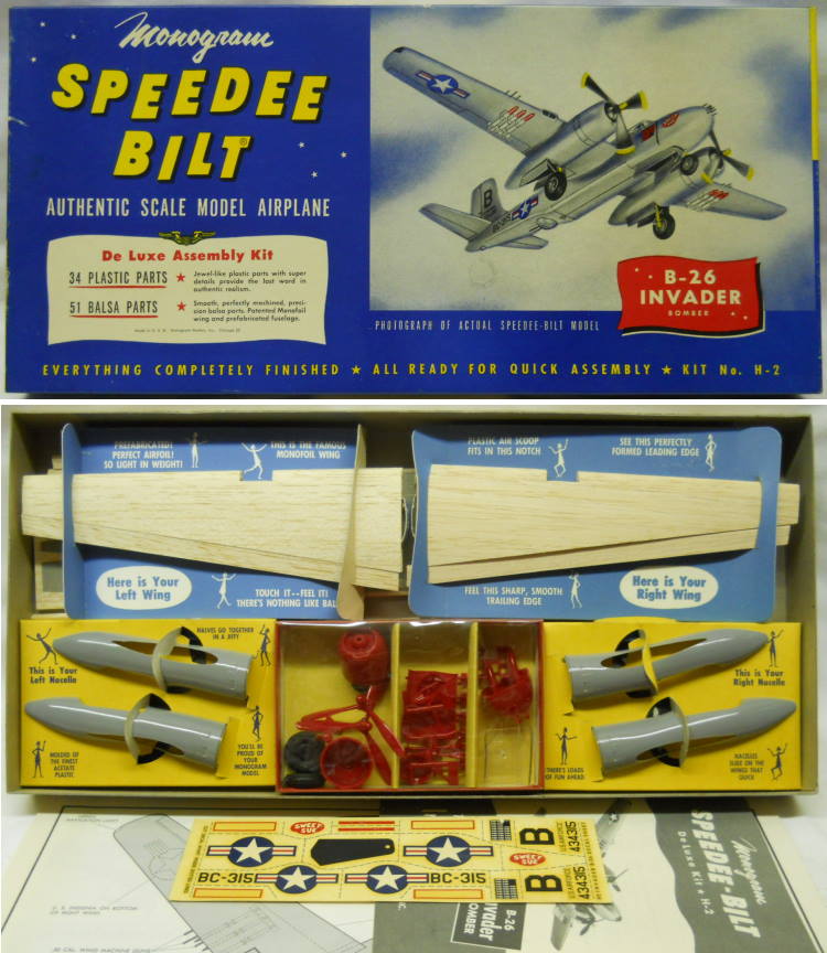 Monogram 1/46 Speedee Bilt B-26 Invader - Wood And Plastic Model Kit, H-2