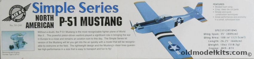 Ace RC North American P-51 Mustang - 35 Inch Wingspan R/C Aircraft, 50-240 plastic model kit