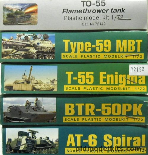 Ace 1/72 TO-55 Flame Thrower Tank / Type 59 MBT / T-55 Enigma Iraqi Uparmored MBT / BTR-50PK / AT-6 Spiral9P149 ATGM Vehicle, 72142 plastic model kit