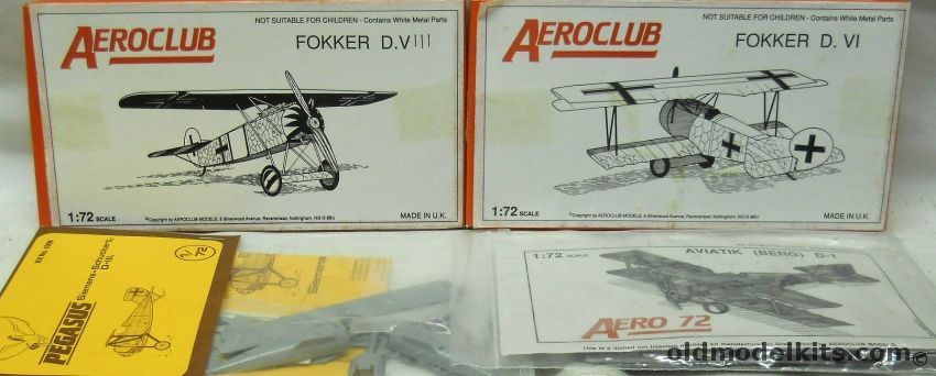 Aeroclub 1/72 Aviatik (Berg) D-1 / Fokker D-VI / Fokker D-VIII / Pegasus Siemens-Schuckert D-III plastic model kit