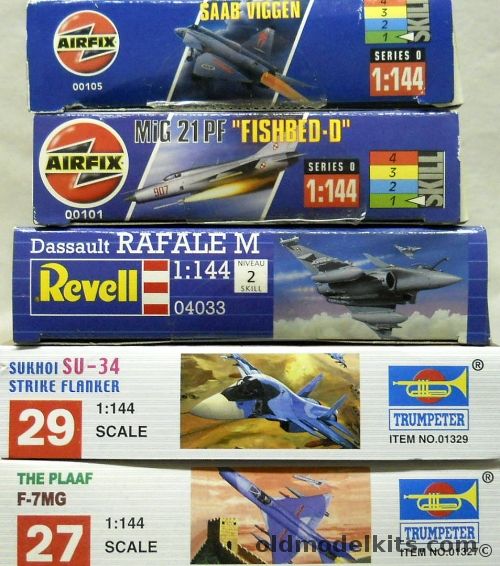 Airfix 1/144 Saab Viggen / Mig-21PF Fishbed D / Revell Rafale M / Trumpeter Su-34 Flanker / F-7MG, 00103 plastic model kit