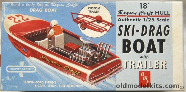 AMT 1/25 Ski Drag Boat With Trailer - 18 Foot Rayson Craft Rudy Ramos Ski Boat Or Drag Boat, 2163-149 plastic model kit