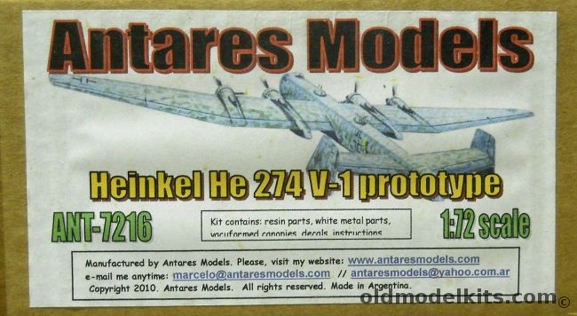 Antares Models 1/72 Heinkel He-274 V-1 Prototype - Amerika Bomber, ANT-7216 plastic model kit