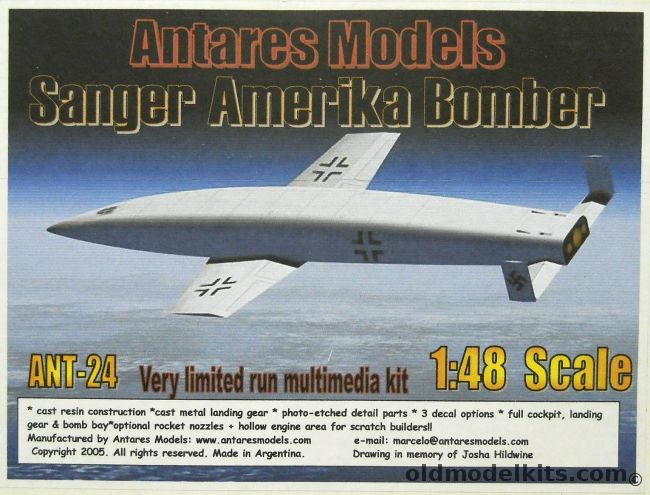 Antares Models 1/48 Sanger Amerika Bomber - (Sanger Antipodal Bomber), ANT-24 plastic model kit
