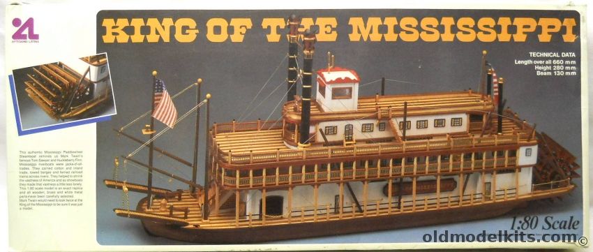 Artesania Latina 1/80 King Of The Mississippi Paddlewheel Steamboat - Wood and Metal Plank-On-Frame Ship Kit, 504 plastic model kit