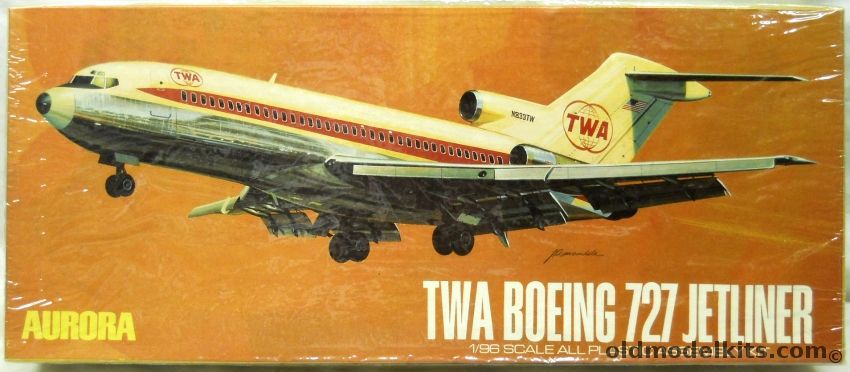 Aurora 1/96 Boeing 727 TWA Jetliner, 354-250 plastic model kit