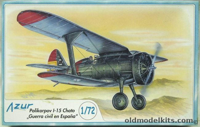Azur 1/72 Polikarpov I-15 Chato Spanish Civil War - Republican Spanish Air Force 'White 46' Staff Aircraft Grupo 26 / Spanish Francoist Air Force (Nationalists) Grupo de Estado Mayor Getafe 1940-47 / Black CA-142 - BAGGED, A044 plastic model kit