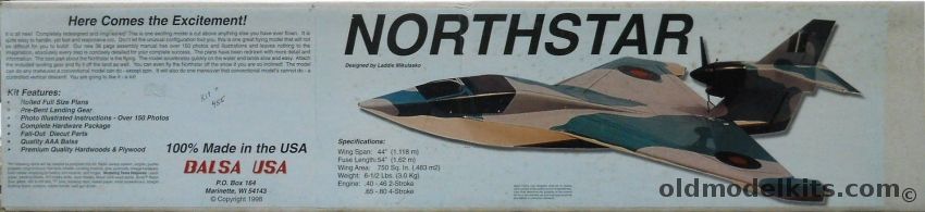 Balsa USA Northstar - Land Or Seaplane 44 Inch Wingspan R/C Aircraft, 455 plastic model kit