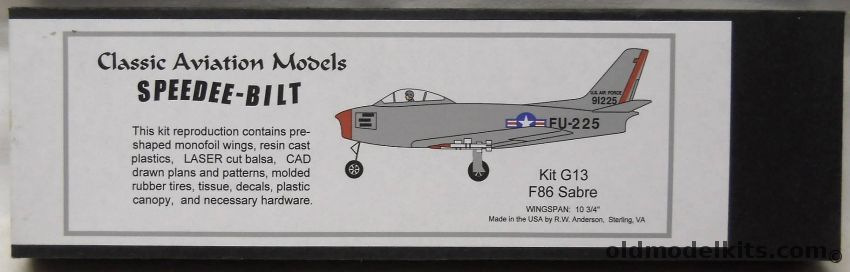 Classic Aviation Models F-86 Sabre Speedee-Bilt Flying Aircraft - (ex Monogram), G13 plastic model kit
