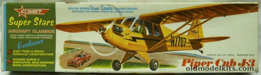 Comet Piper Cub J-3 - 25.5 inch Wingspan Gas or Rubber Powered Wooden Aircraft (J3), 1623-250 plastic model kit