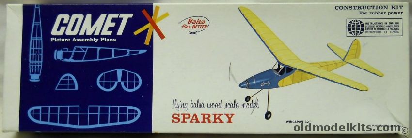 Comet Sparky 32 Inch Wingspan Wakefield Style Balsa Flying Model Airplane 3408 8227