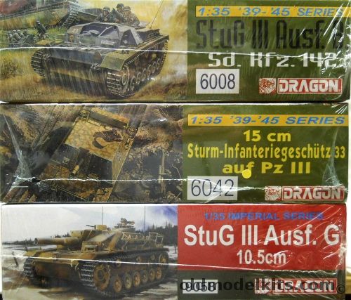 Dragon 1/35 Sturmgeschutz III Ausf. B Sd.Kfz.142 Stug III / 6042 15cm Sturm-Infanteriegeschutz 33auf Pz III / 9058 StuG III Ausf.G 10.5cm, 6008 plastic model kit