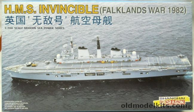 Dragon 1/700 HMS Invincible Aircraft Carrier Falklands War 1982, 7028 plastic model kit