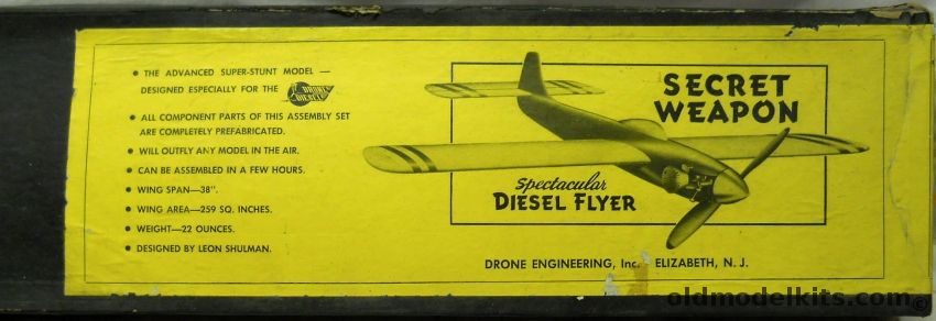 Drone Engineering Secret Weapon  - Spectacular Disel Flyer - 38 Inch Wingspan Super Stunt Control Line Model Designed For Diesel Engine plastic model kit