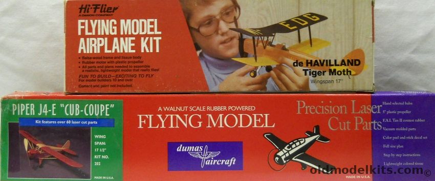 Dumas Piper J4-E Cub Coupe And Hi-Flier Tiger Moth - 17.5 and 17 inch Wingspan For Rubber Power or Electric And R/C Conversion, 202 plastic model kit