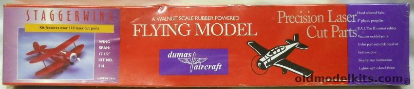 Dumas Staggerwing - 17.5 Inch Wingspan For Rubber Power or Electric And R/C Conversion, 214 plastic model kit