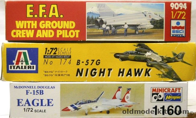 ESCI 1/72 EFA Eurofighter EF-2000 / Italeri B-57G Night Hawk / Hasegawa F-15B Eagle Bicentennial, 9094 plastic model kit