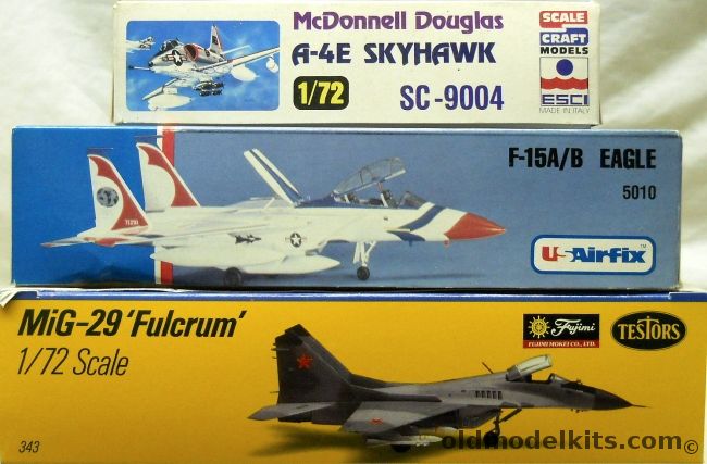 ESCI 1/72 A-4E Skyhawk / Airfix F-15A/B Eagle / TWO Testors-Fujimi Mig-29 Fulcrum, SC9004 plastic model kit